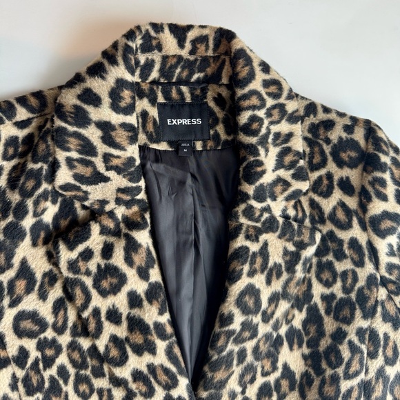Express Faux Fur Leopard Print Single Breasted Pea Coat Black/Tan Size M - Picture 10 of 14